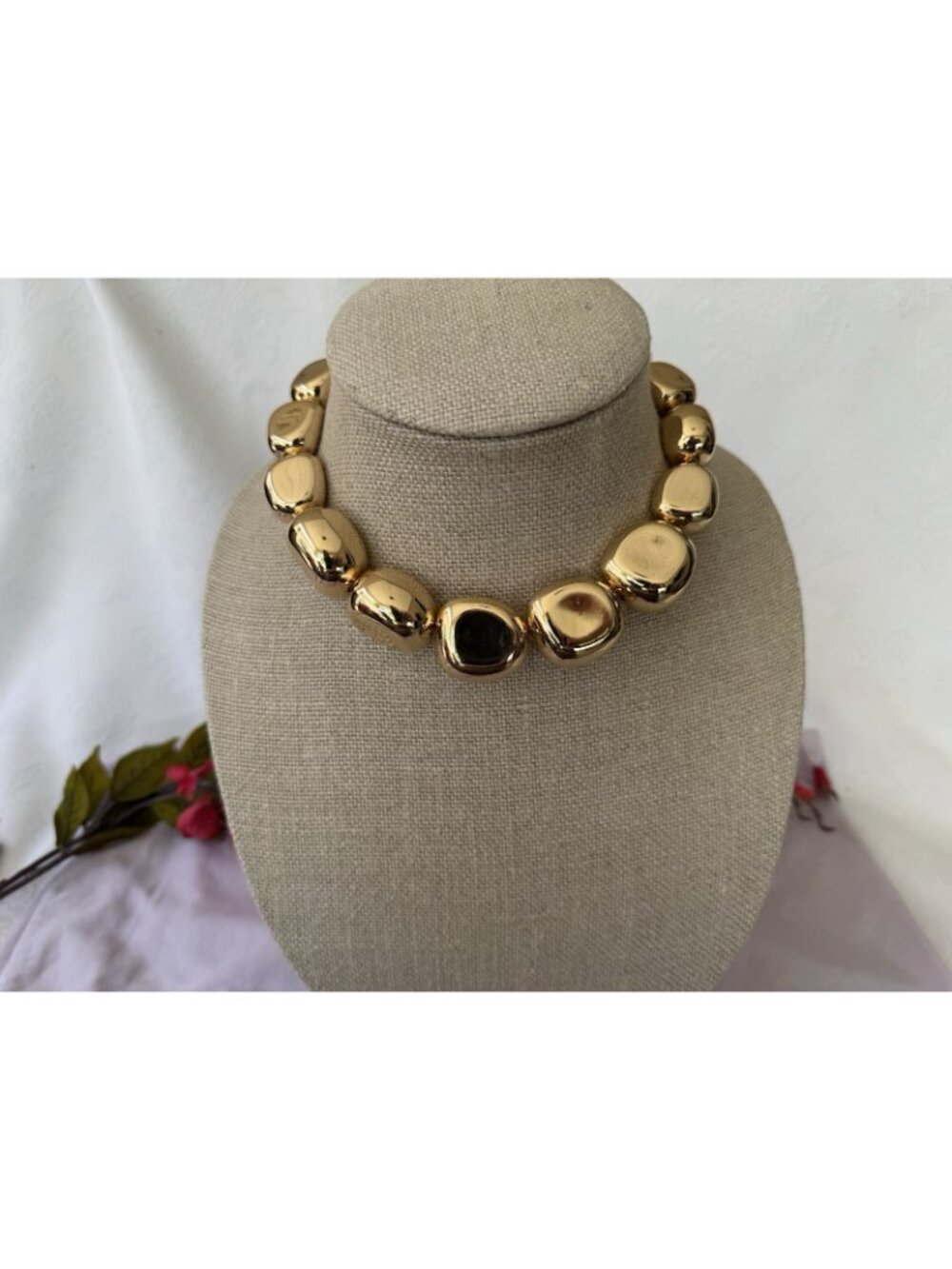 Open Edit Nordstrom Gold Tone Chunky Puffy Pebble Bead Collar Necklace 20" NEW - Picture 2 of 8